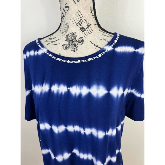 Alfred Dunner White and Blue Boho Tie die embordered blouse - Picture 7 of 8